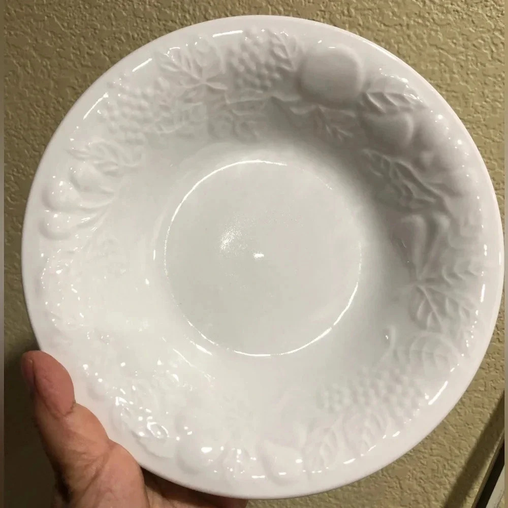 4 Gibson Designs Embossed Fruit Design 8 1/8" White Soup Salad Cereal Pasta Bowl